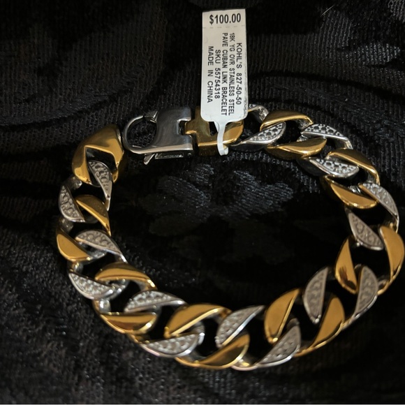 NWT- MENS 18K GOLD / SILVER BRACELET - Picture 6 of 13